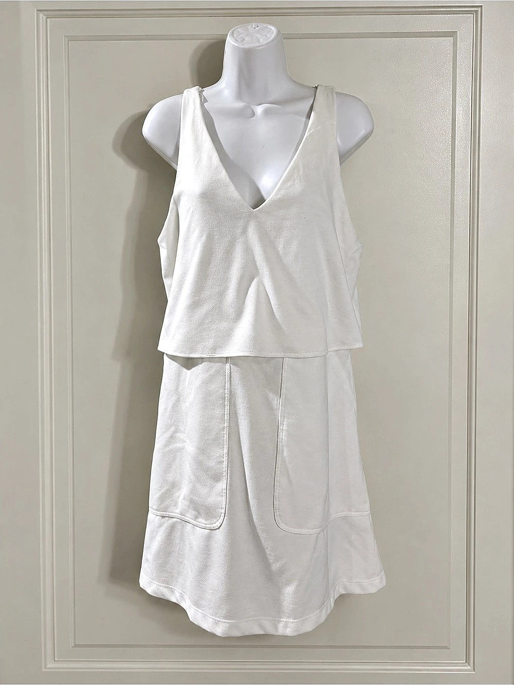 Zara Trafaluc White Layered V-Neck Pocket Dress Size L